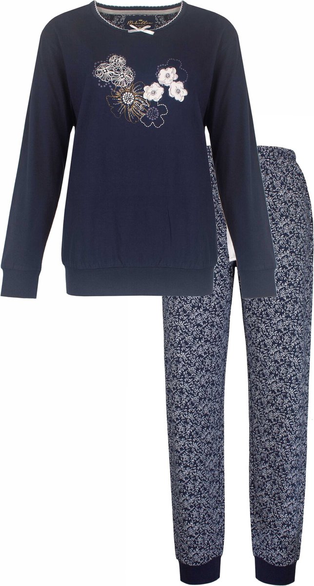 Medaillon Dames Pyjama - 100% Gekamde Katoen - Navy Blauw