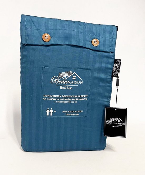 Beau Maison Hotel Lin Satin de Katoen Blauw 200x200/220 cm + 2 taies d'oreiller