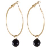 Behave Oorbellen - dames - goudkleurige oorringen met zwarte ronde natuurstenen hanger