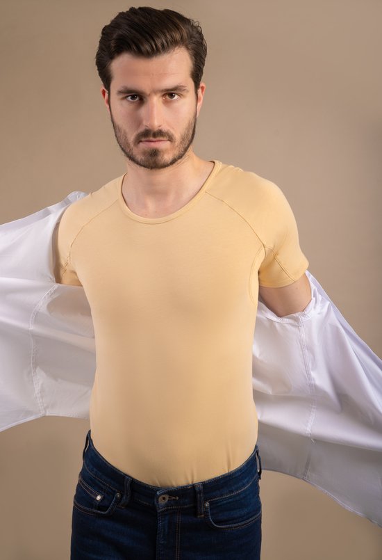 Luxe Anti Zweet Shirt - Huidskleurig Onderhemd Heren - Ozichtbaar ondershirt mannen - Ingenaaide Okselpads - Waterdicht Zweetshirt - Ademend Zweet Onderhemd - Zweet Absorberend Shirt