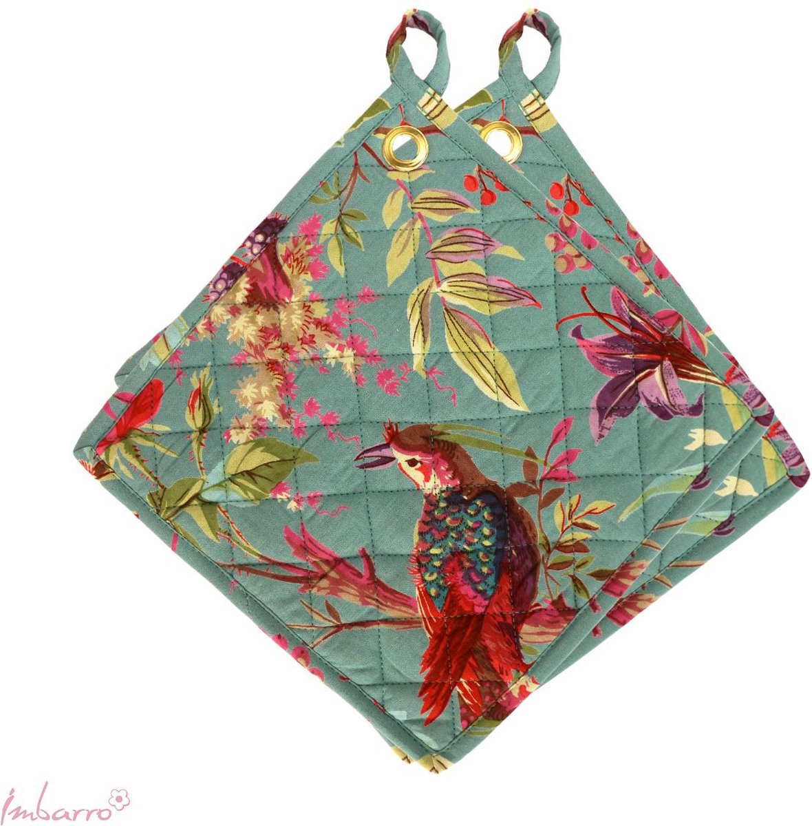 Imbarro Pannenlappen Set 2 stuks 25x25 cm Katoen Paradise Lagoon blauw