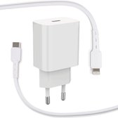 Oplader + Kabel 1 Meter - Geschikt voor Apple iPad, iPhone met Lightning - Naar USB C Oplaadkabel - Lader USBC - 20W Snellader