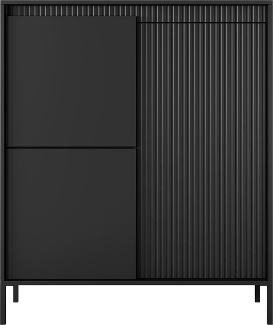 Hoge ladekast - 3 deuren - Metalen poten - Ruime planken - kleur - 104
