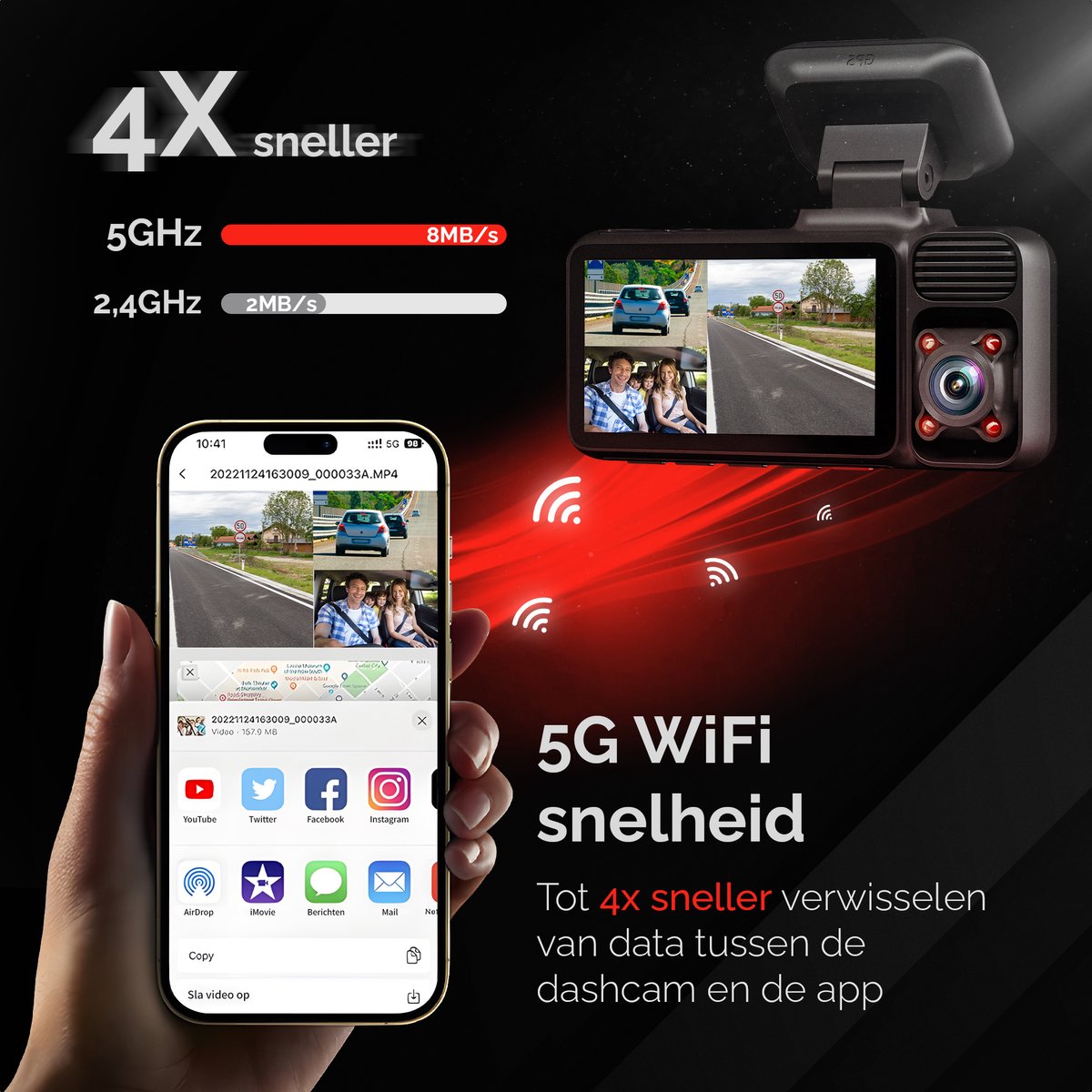 RedTiger F17 Dashcam voor auto - Ultra 4K & 1080P & 1080P - 3.0 Inch met App thumbnail 3