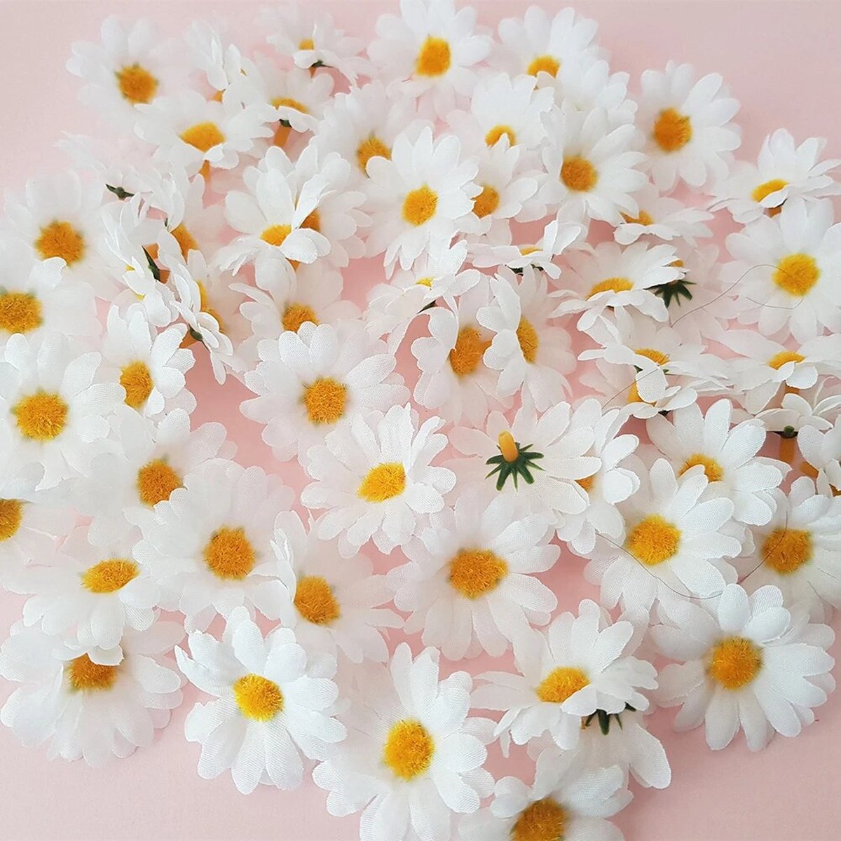 Kunstbloemen, madeliefjes, 11 kleuren, 100 stuks, levensechte madeliefjes, kunstbloemen, boeket, stof, bloemkop, decoratie, bruiloft, doe-het-zelf decoratie, handwerk, wit