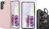 Hoesje geschikt voor Samsung Galaxy A35 - Screenprotector Glas & Camera Protector - Mat Back Case Roze