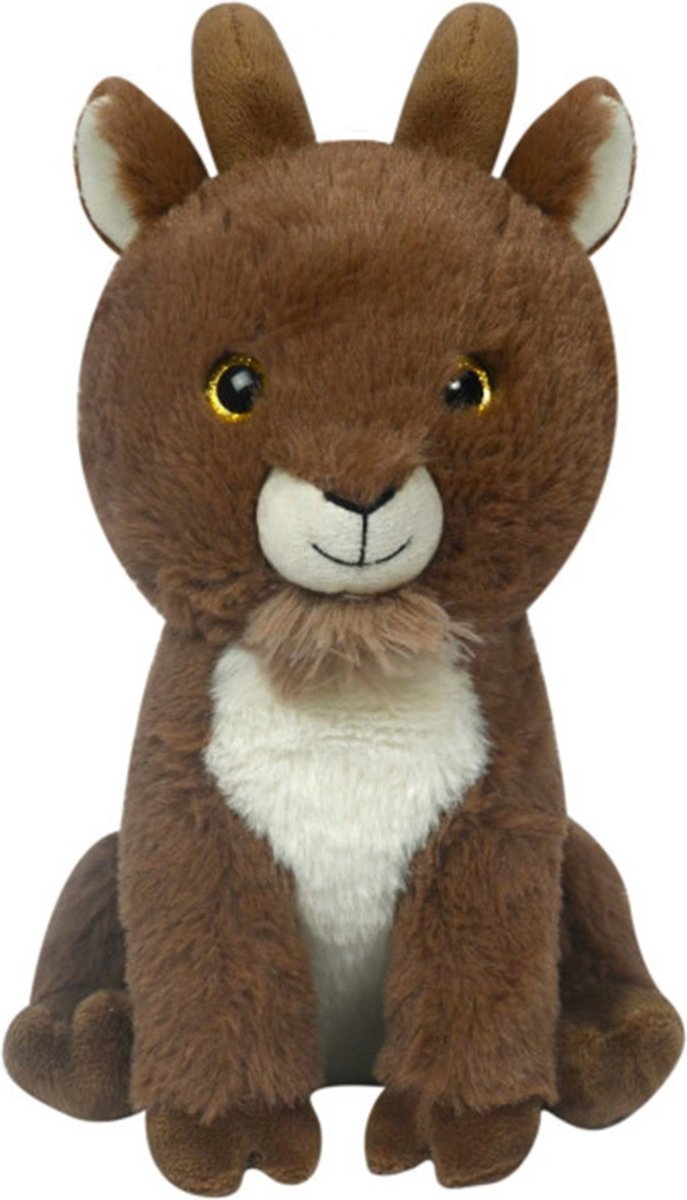 Knuffeldier Geit Gerrit - zachte pluche stof - boerderij dieren knuffels - bruin - 23 cm