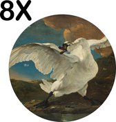 BWK Stevige Ronde Placemat - De bedreigde zwaan, Jan Asselijn, ca. 1650 - Set van 8 Placemats - 50x50 cm - 1 mm dik Polystyreen - Afneembaar