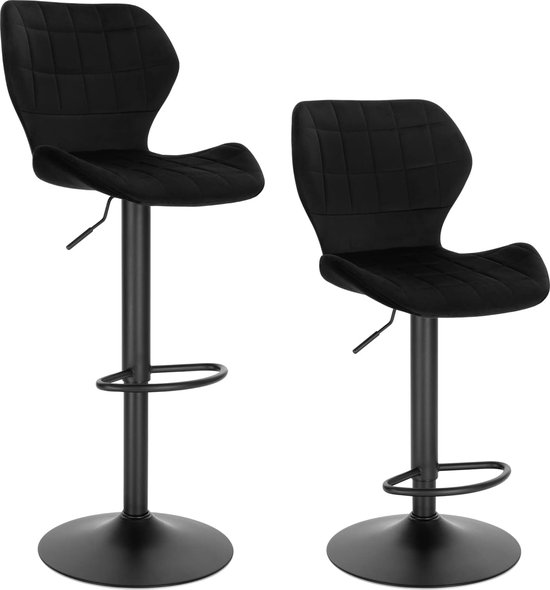 WOLTU Zwart Barkrukken Set van 2, 360°Draaistoel Verstelbare Barstoelen in Kunstleer en chroom staal met Rugleuning,BH23sz-2
