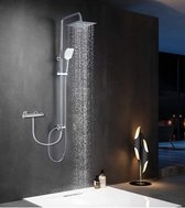 Set de douche à effet pluie en acier inoxydable - Pommeau de douche carré 20x20 cm - Finition Chrome - Sans robinet - Fixation murale