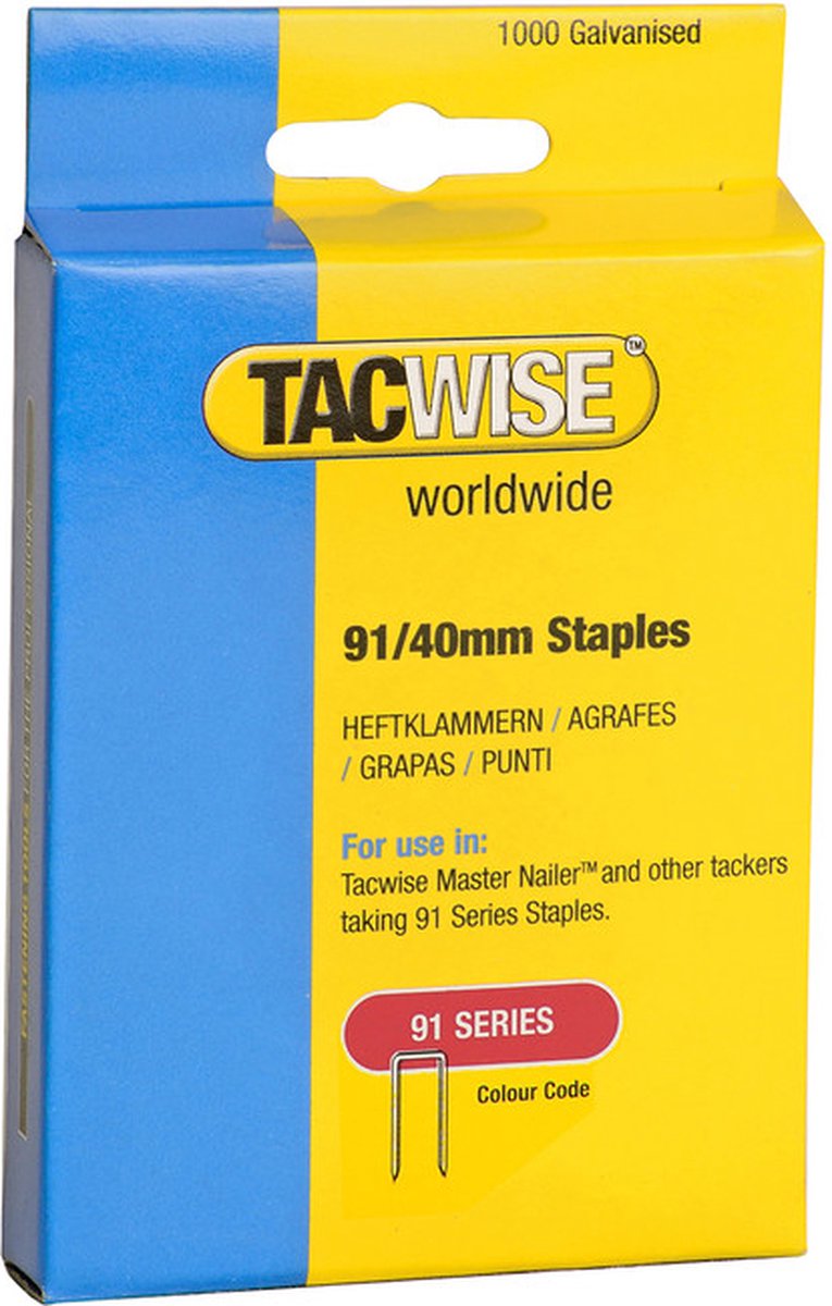 Tacwise nieten voor tacker - Type 91 - 40 mm - Gegalvaniseerd - 1000 stuks