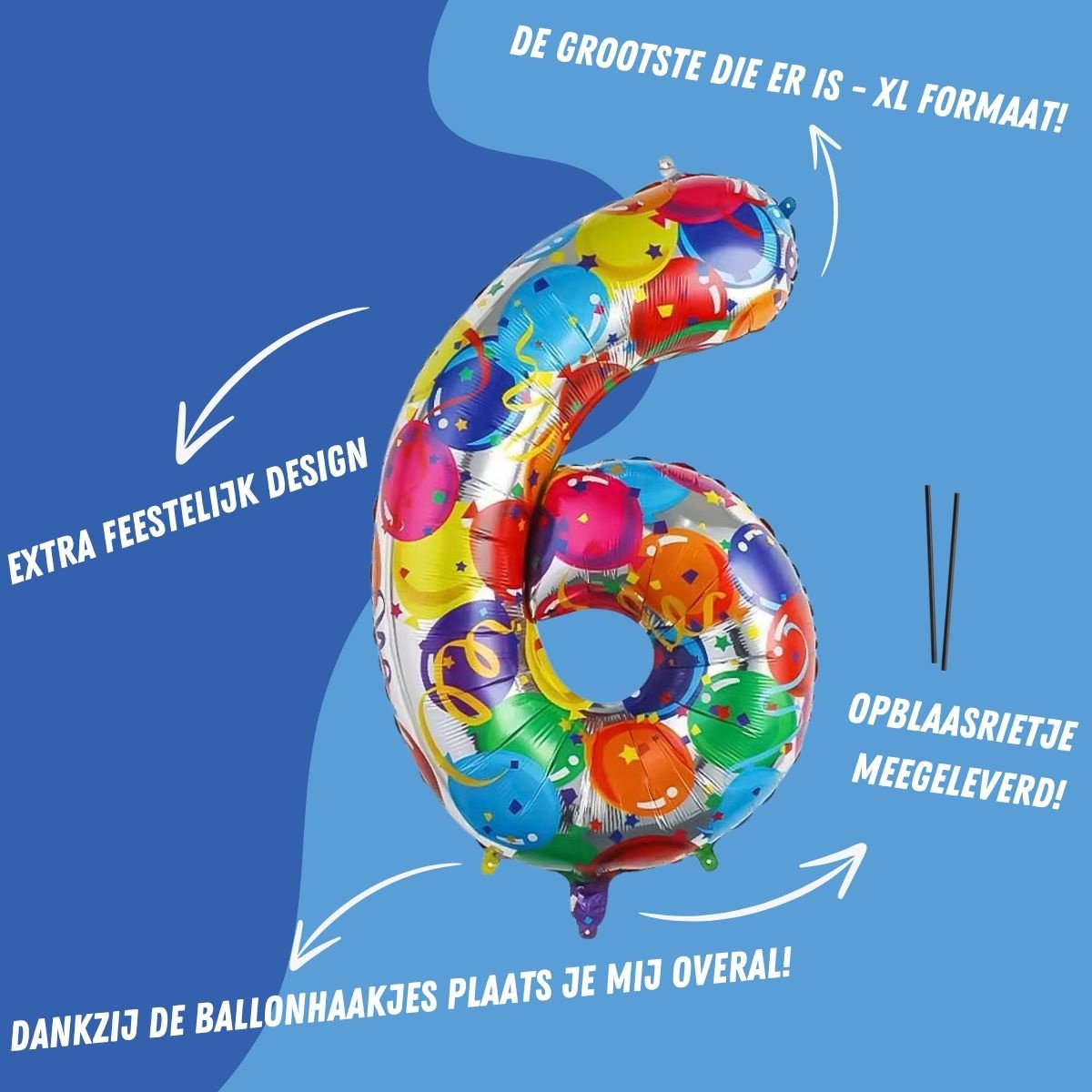 Folieballon Cijfer 6 Jaar Verjaardag Versiering Cijferballon Feest Decoratie Helium Ballonnen Folie Gekleurd - Xl — afbeelding 2
