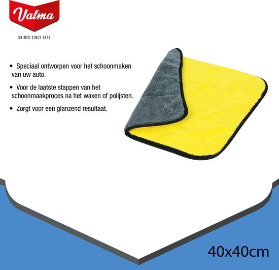 Chiffon Valma microfibre déplié, un côté jaune, l'autre gris. 40x40cm.