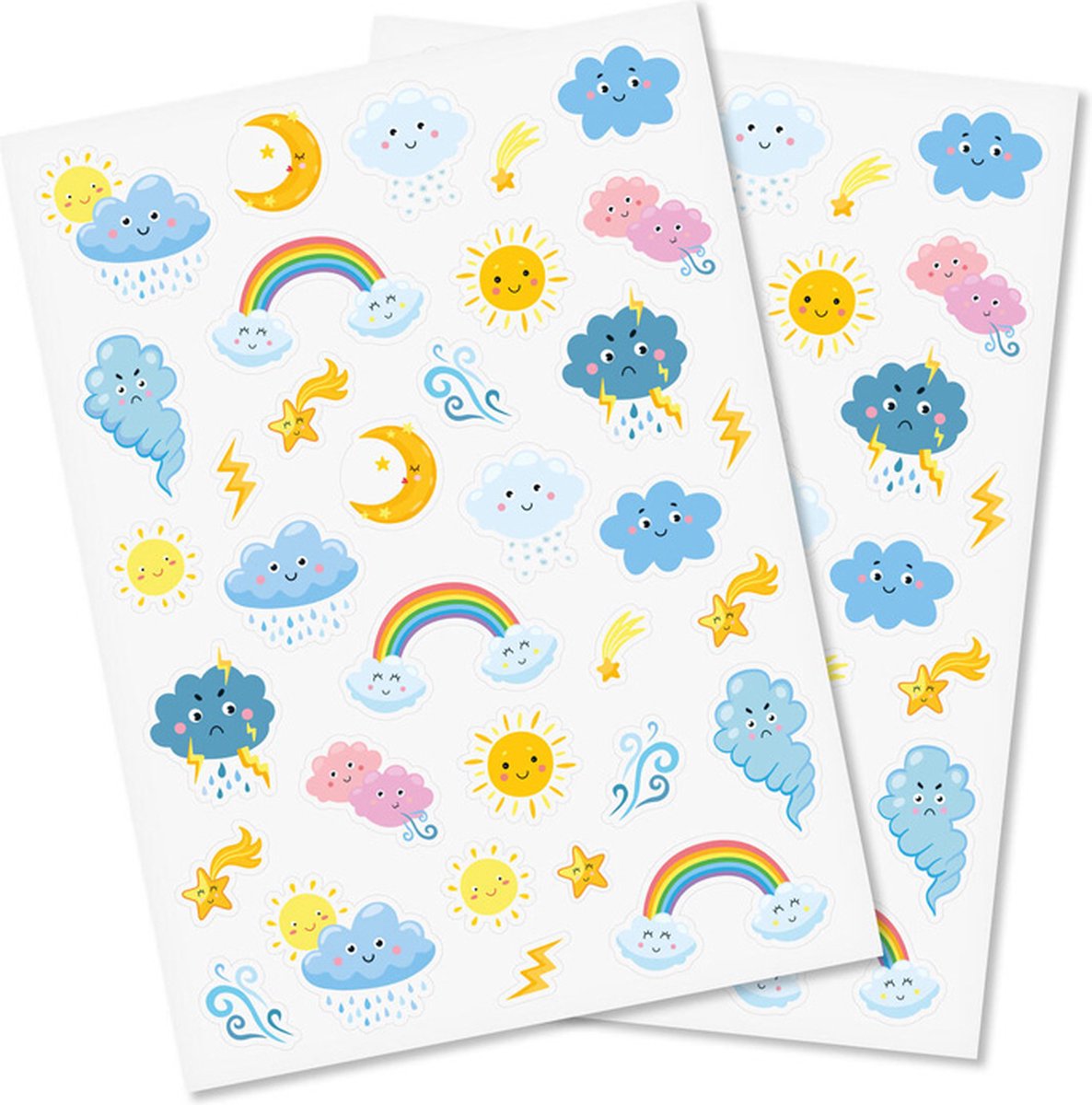 Stickers -Japanse Kawaii Weer - Regenboog/Wolken/Zon/Sterren - Scrapbook Hobby DIY - 2 Stickervellen - 1.4-5.2cm - 68 Stuks - Bi2L