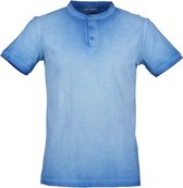 Blue Seven heren shirt - shirt henley heren - 302775 - blauw - met knoop - korte mouwen - XXL
