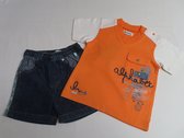 Ensemble - Tshirt + korte broek - Oranje , offwitt ,jeans - 12 maand 74