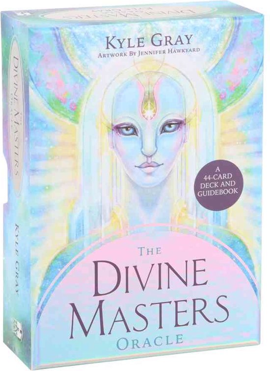 De doos van 'The Divine Masters Oracle' met een afbeelding van een blauwe, androgyne figuur en de titel.