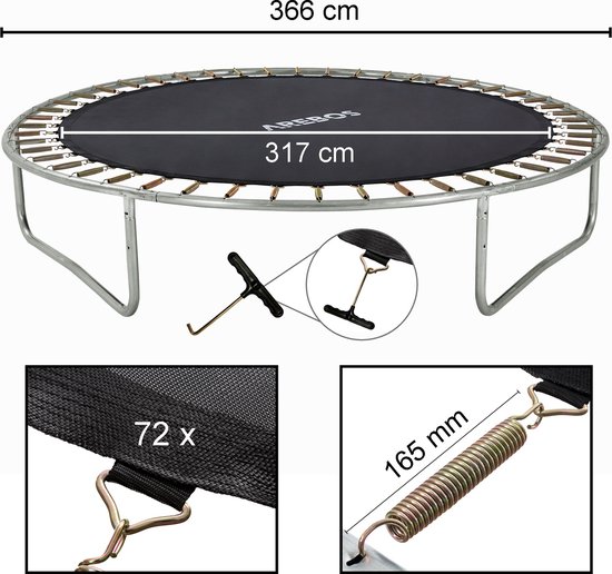 Foto: Arebos trampoline springmat 317 cm 72 ogen 165 mm veren voor trampolines met 366 cm