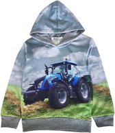 Kinder Sweater Hoodie trui met tractor full color print | Kleur grijs | maat 98/104 | capuchon | trekker | Supermooi!