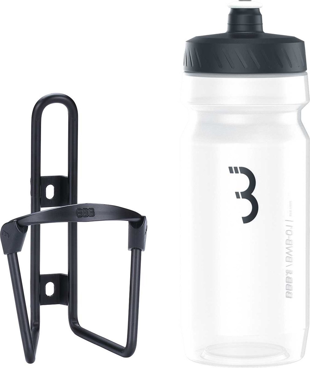 BBB Cycling FuelTank - Aluminium Bidonhouder met Bidon - 550ml - Mat Zwart / Transparant - Racefiets & Mountainbike - Drinkbushouder Fiets - BBC-03C