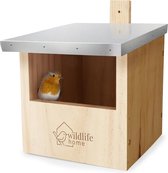 Wildlife Home - Houten nestkast voor Roodborstjes - Met metalen dak - Onbehandeld grenen hout - Open invliegopening