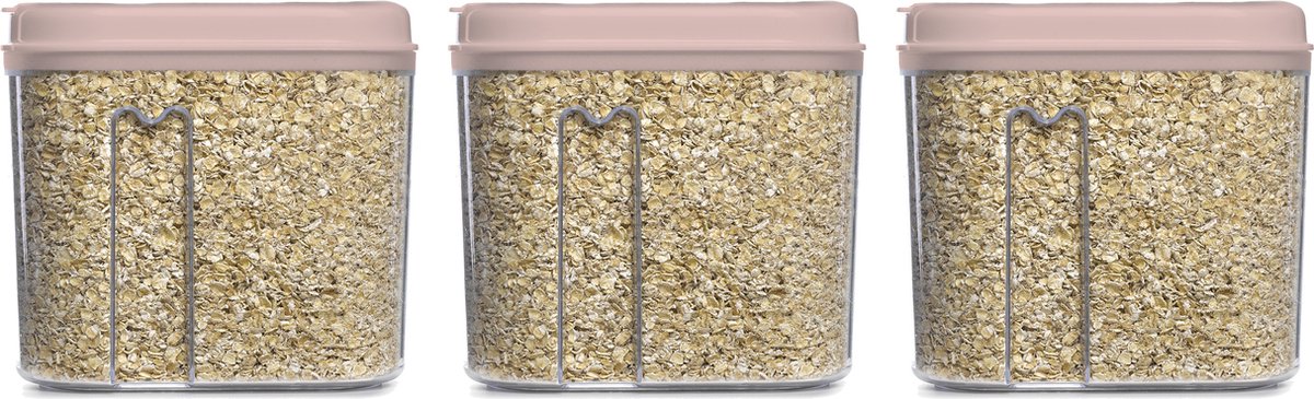 Plasticforte Voedselcontainer strooibus - 3x - lichtroze - 1000 ml - kunststof - voorraadpotten
