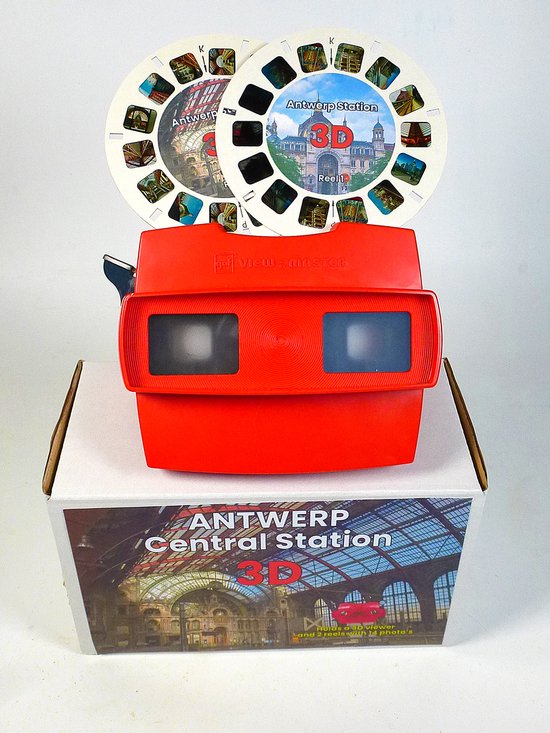 Foto: Viewmaster antwerpen station in 3d the architectural railroad cathedral viewer en 2 schijven met 14 stereoscopische opnamen