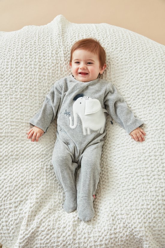 1-delige pyjama met olifantje uit fluweel, gemêleerd grijs