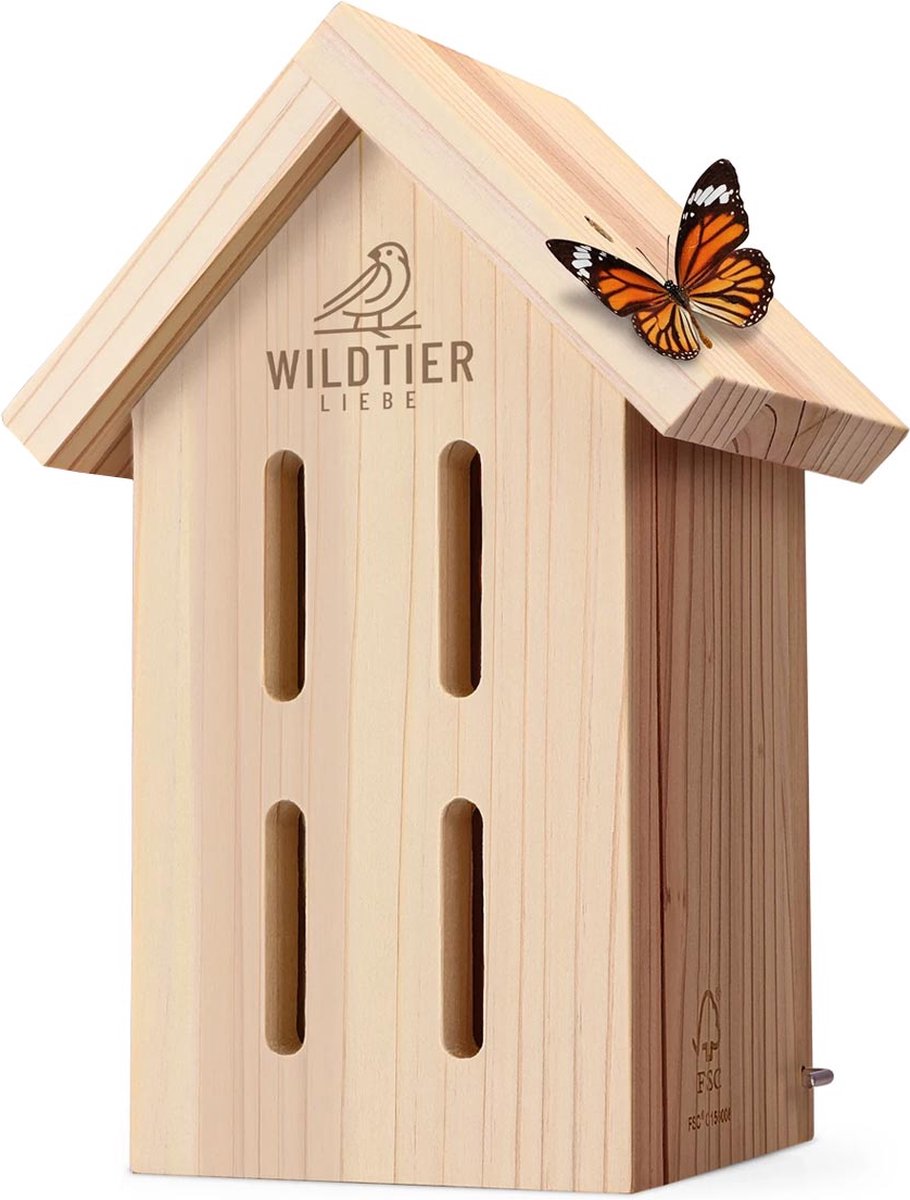 Wildtier Liebe Houten Vlinderhotel - Mooie accommodatie voor de vlinders in je tuin - Met speciale smalle, verticale openingen naturel