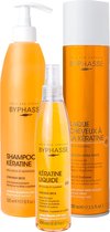 Byphasse Keratine Mix Pakket - Serum 250ml, Shampoo 520ml & Haarspray 400ml - Keratine Haarverzorging - Droog Haar - VOORDEELVERPAKKING 3 Stuks