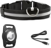 LED Halsband + Airtag houder - Kat en Hond - Waterdicht - Schockbestendig - Maat M 37 - 46cm - Zwart - Sterk licht - Usb Oplaadbaar - Hond - Inclusief Oplader