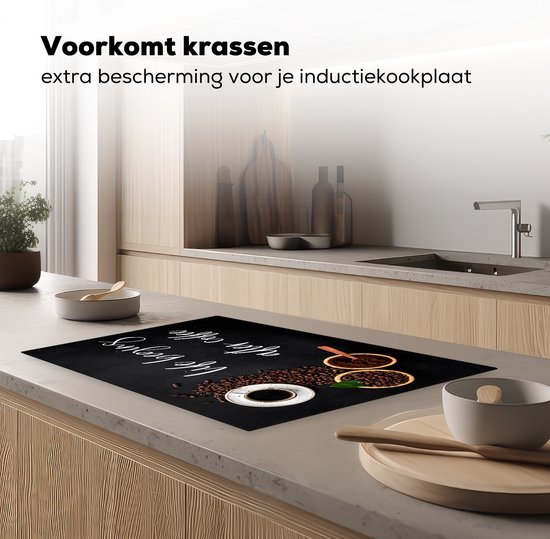 KitchenYeah® Inductie beschermer 80x52 cm - Quotes - Spreuken - Life begins after coffee - Koffie - Kookplaataccessoires - Afdekplaat voor kookplaat - Inductiebeschermer - Inductiemat - Inductieplaat mat