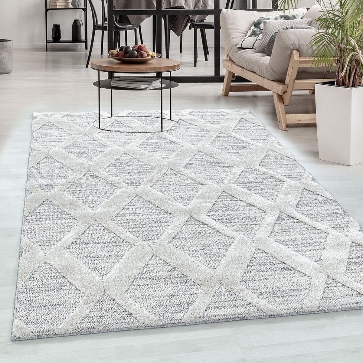 Flycarpets Sofia Vloerkleed Geruit - Crème / Grijs - Laagpolig Tapijt Loper - 80x150 cm