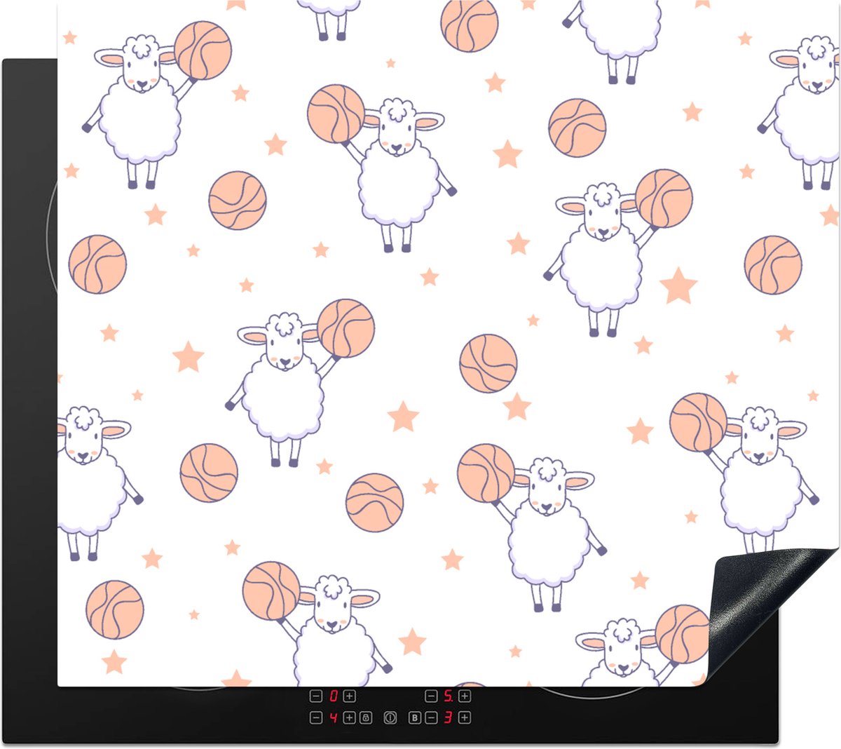 KitchenYeah® Inductie beschermer 59x52 cm - Basketbal - Patronen - Schapen - Kookplaataccessoires - Afdekplaat voor kookplaat - Inductiebeschermer - Inductiemat - Inductieplaat mat