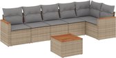 vidaXL - 7-delige - Loungeset - met - kussens - poly - rattan - gemengd - beige