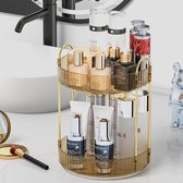 Make-up organizer 2 lagen, 360° roterende cosmetische kaptafel organizer, huidverzorging parfum organizer, goud, hoge capaciteit, voor parfums en make-up, huidverzorging