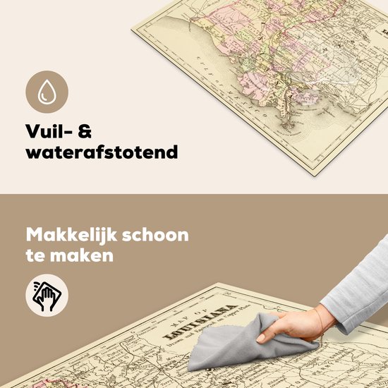 KitchenYeah® Inductie beschermer 71x52 cm - Illustratie van een antieke kaart van New Orleans - Kookplaataccessoires - Afdekplaat voor kookplaat - Inductiebeschermer - Inductiemat - Inductieplaat mat