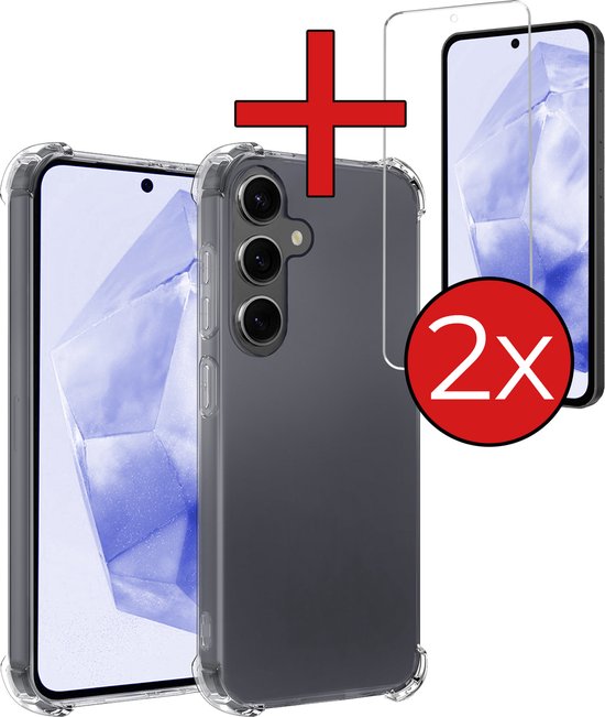 Hoesje Geschikt voor Samsung A35 Hoesje Siliconen Shock Proof Case Hoes Met 2x Screenprotector - Hoes Geschikt voor Samsung Galaxy A35 5G Hoes Cover Case Shockproof - Transparant