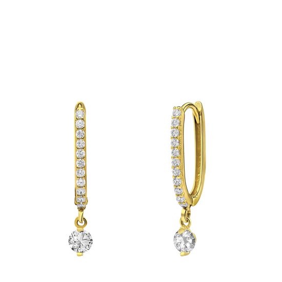 Lucardi Boucles d'oreilles femme en or jaune 14 carats pendentif zircone - Boucles d'oreilles - Or 14 carats - Or Jaune