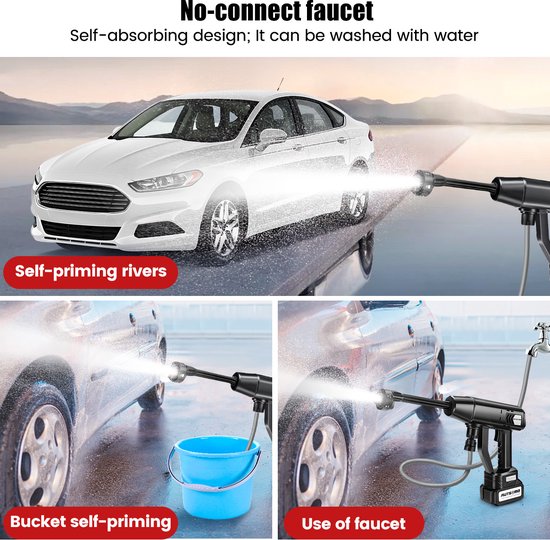 Accu Hogedrukreiniger - Draadloze Hogedrukspuit Auto Wasmachine Set - Complete Accessoires Inclusief 1x Accu — afbeelding 5