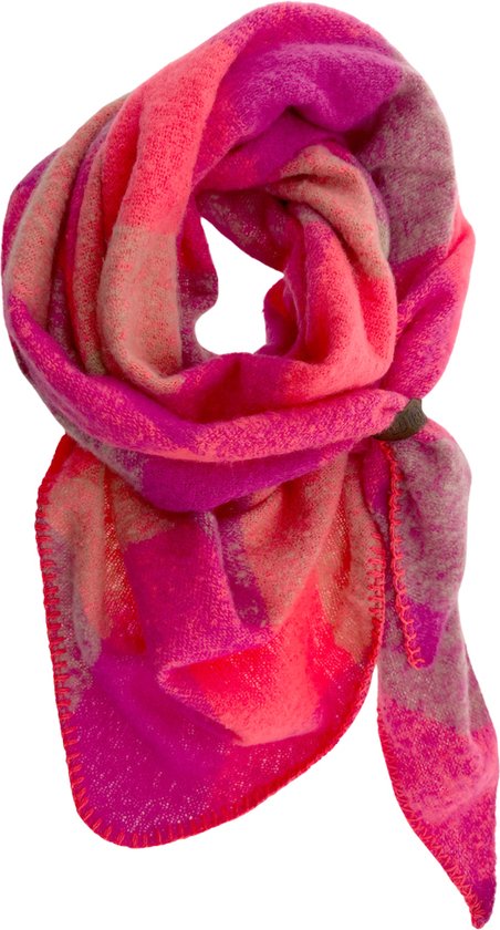 LOT83 Sjaal Iris - Vegan leren sluiting - Omslagdoek - Ronde sjaal - Rood, roze, oranje - 1 Size fits all