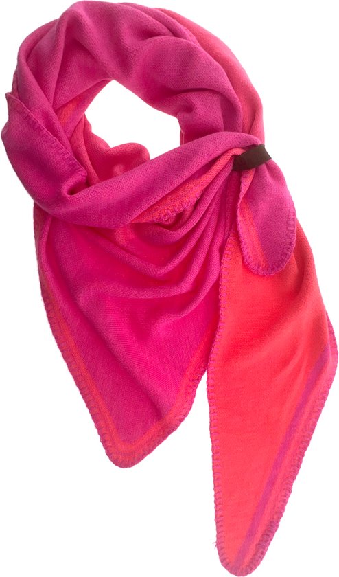 LOT83 Sjaal Nova - Vegan leren sluiting - Omslagdoek - Ronde sjaal - Paars, oranje, roze - 1 Size fits all