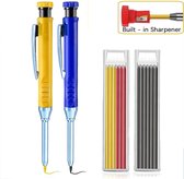 Crayon de chantier rechargeable – Set de 2 marqueurs (jaune + bleu) + 12 recharges – Crayon de menuisier / marquage pour travaux & traçage