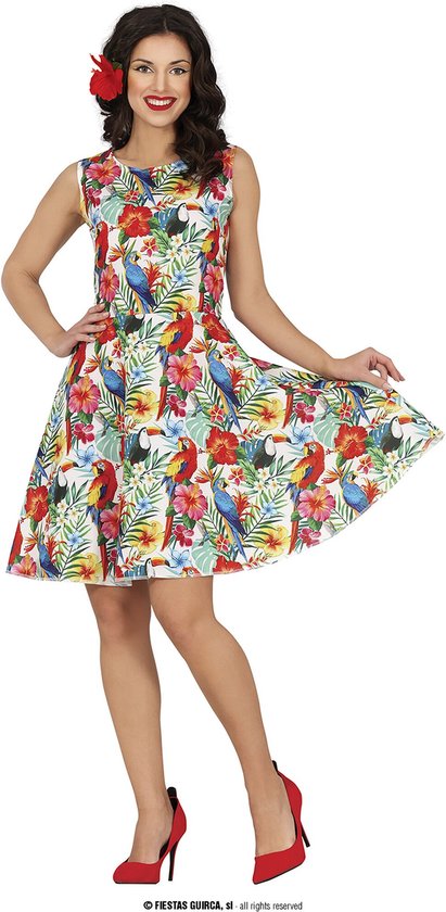 Hawaii Jurk Multikleur Papegaai Print Dames - Maat S