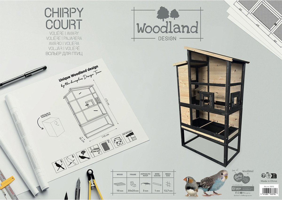 Duvo+ Woodland Design VoliÃ¨re chirpy Court Houtkleurig thumbnail 2