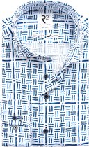 R2 Amsterdam - Overhemd Knitted Print Blauw - Heren - Maat 45 - Modern-fit