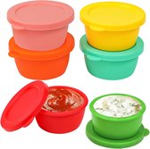Saladedressing containers, 6 stuks, 45 ml, siliconen dressing containers, mini-blikjes met deksel, lekvrije sauscontainer, kruidencontainer, herbruikbare vershouddozen