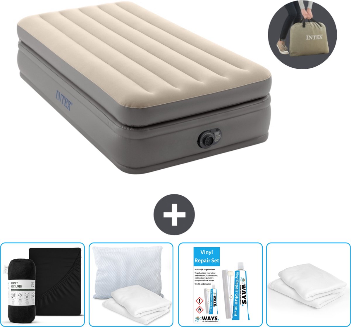 Intex Luchtbed - 1-Persoons - 99 x 191 x 51 cm - Grijs - Inclusief pomp - Accessoires CB17