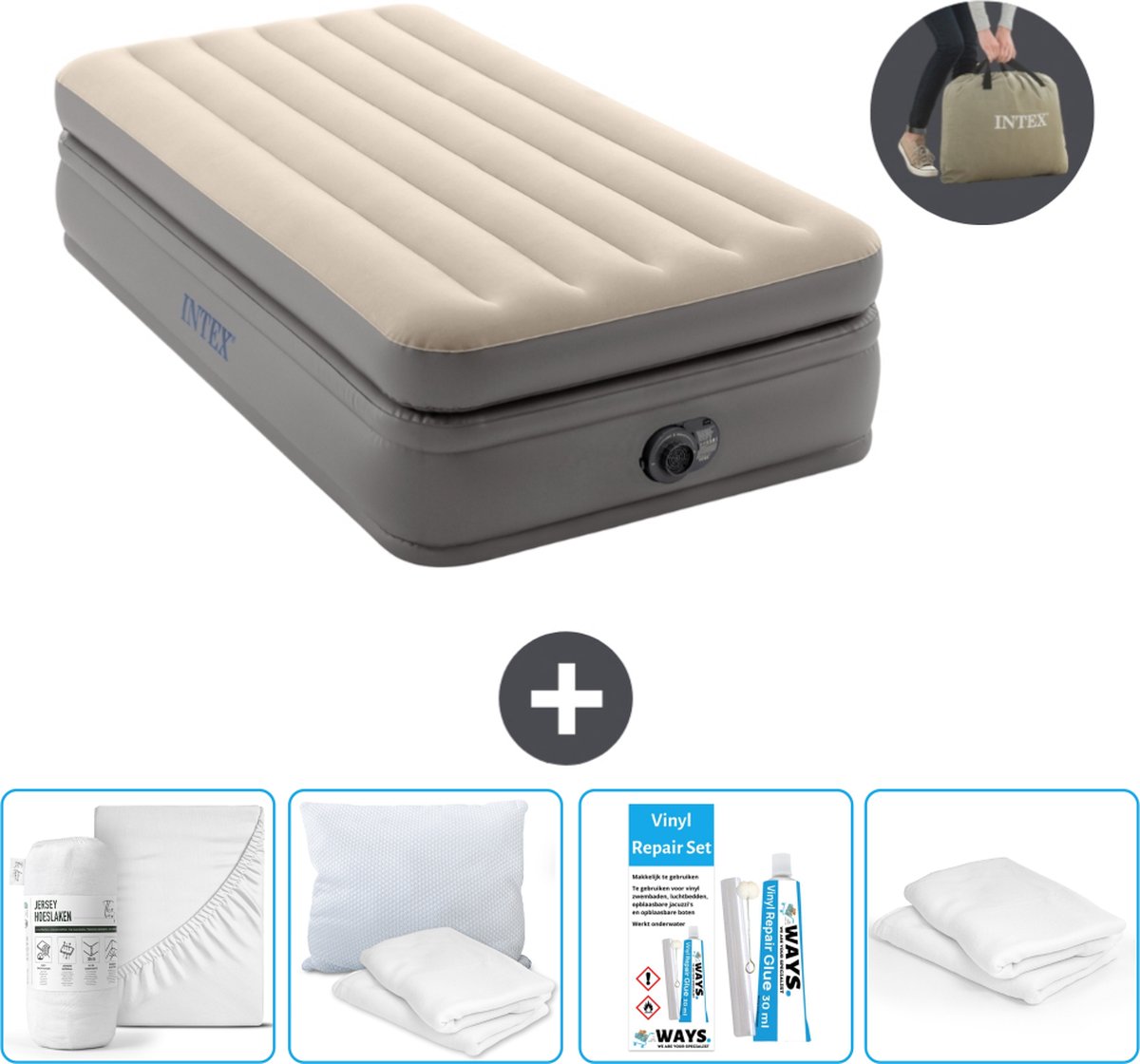 Intex Luchtbed - 1-Persoons - 99 x 191 x 51 cm - Grijs - Inclusief pomp - Accessoires CB15