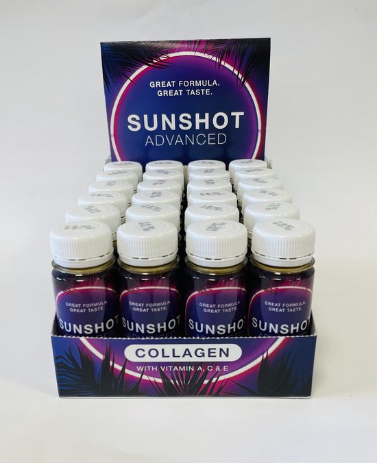 SUN SHOTS TOONBANK VERPAKKING. 24x 60 ml. Tan & Beauty drink